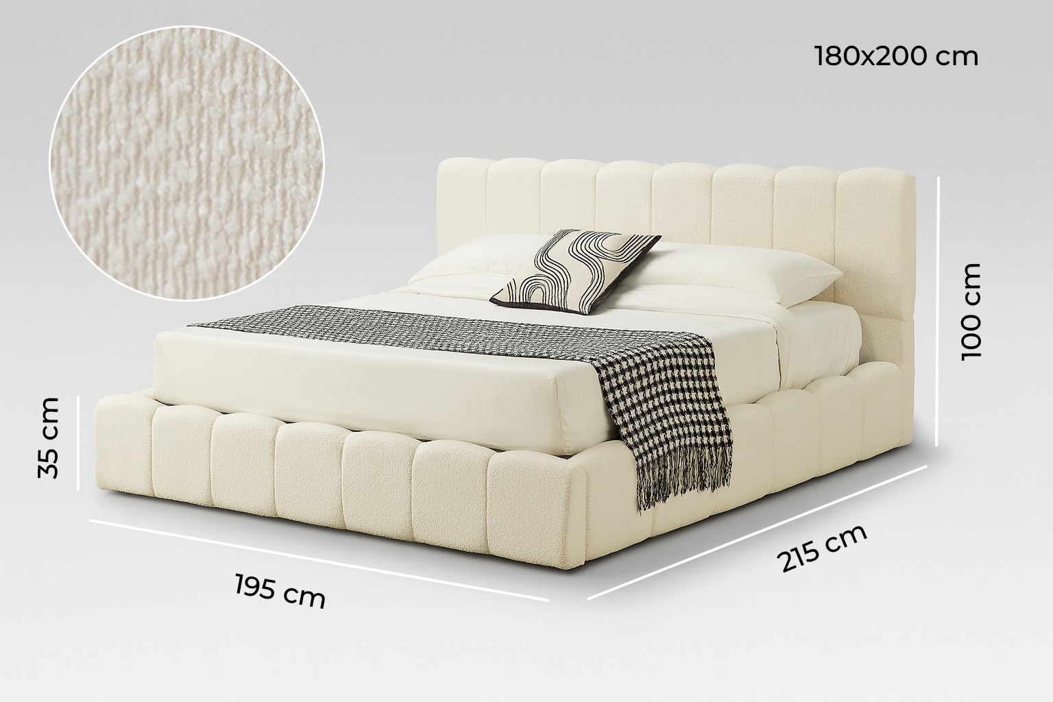 Miegamojo lova ZARA 180x200 cm - Nuotraukos su matmenimis 1